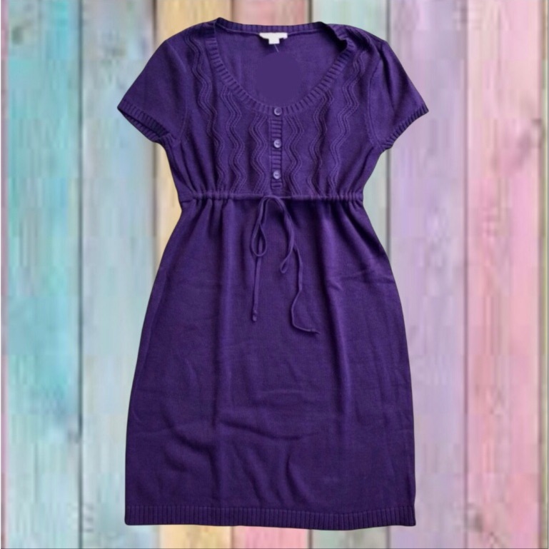 Loft Purple Short Sleeve Tie Waist Sweater Dress